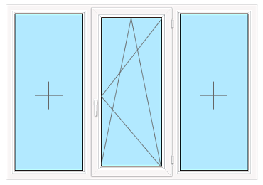 Трёхстворчатое окно ПВХ с двумя глухими створками