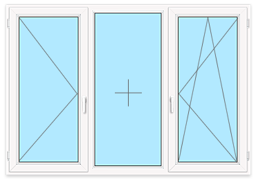 Трехстворчатое окно с двумя открывающимися створками